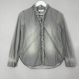 Isabel Marant Etoile Shirt Women 38 Gray Nawendy Ruffle-Trimmed Denim Pearl Snap